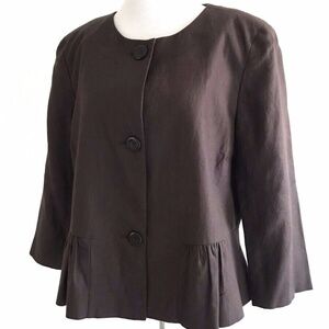 Worthington | Crewneck Pleated Linen Blazer Womens Size 14 Brown Button Front